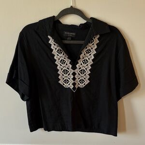 Banana Republic Factory Black Embroidered Linen Blend top